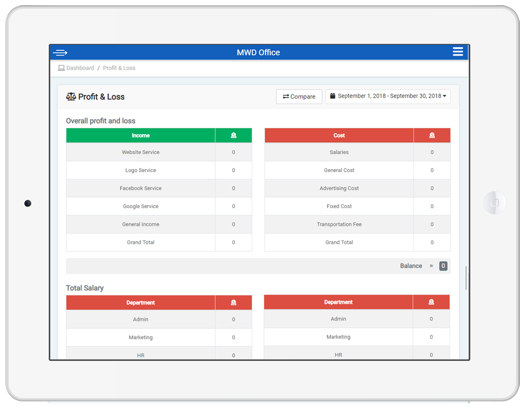 MWD Office Application Tablet View